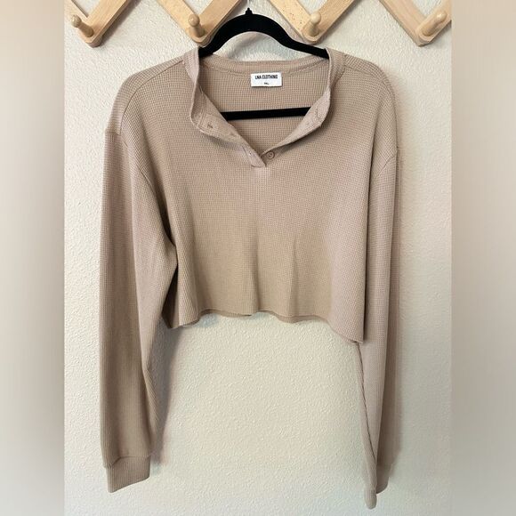 LNA Malo Waffle Henley Sz S Taupe - Picture 3 of 8